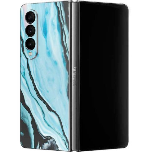 Aqua Blue Marble Ink Galaxy Z Fold4 5G Skin